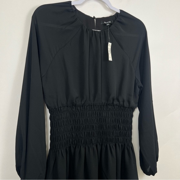 Madewell Bubble-Sleeve Smocked Mini Dress in True Black Size Small NWT - Picture 11 of 15
